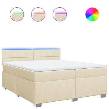 vidaXL Κρεβάτι Boxspring με Στρώμα Κρεμ 200x200cm Υφασμάτινο 1 τεμ. - Διπλό