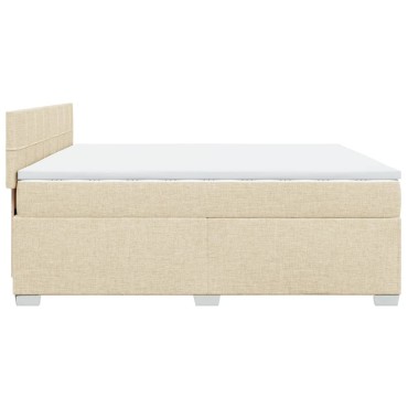 vidaXL Κρεβάτι Boxspring με Στρώμα Κρεμ 200x200cm Υφασμάτινο 1 τεμ. - Διπλό