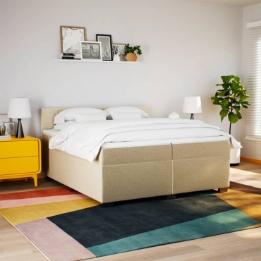 vidaXL Κρεβάτι Boxspring με Στρώμα Κρεμ 200x200cm Υφασμάτινο 1 τεμ. - Διπλό