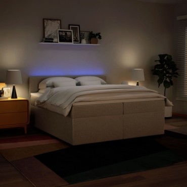 vidaXL Κρεβάτι Boxspring με Στρώμα Κρεμ 200x200cm Υφασμάτινο 1 τεμ. - Διπλό