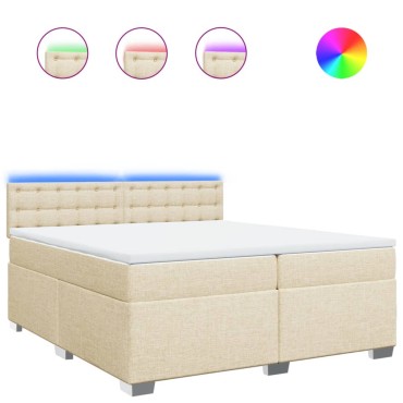 vidaXL Κρεβάτι Boxspring με Στρώμα Κρεμ 200x200cm Υφασμάτινο 1 τεμ. - Διπλό