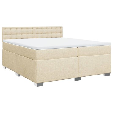 vidaXL Κρεβάτι Boxspring με Στρώμα Κρεμ 200x200cm Υφασμάτινο 1 τεμ. - Διπλό