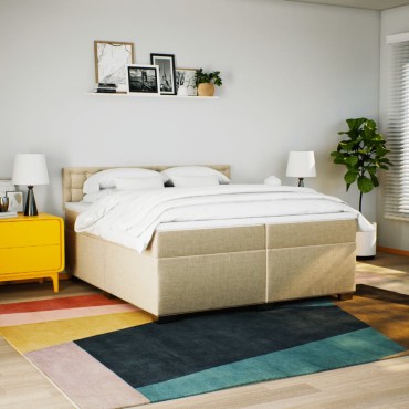 vidaXL Κρεβάτι Boxspring με Στρώμα Κρεμ 200x200cm Υφασμάτινο 1 τεμ. - Διπλό