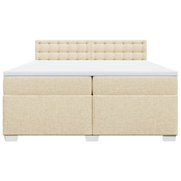vidaXL Κρεβάτι Boxspring με Στρώμα Κρεμ 200x200cm Υφασμάτινο 1 τεμ. - Διπλό