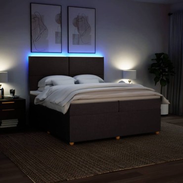 vidaXL Κρεβάτι Boxspring με Στρώμα Σκούρο Καφέ 200x200cm Υφασμάτινο 1 τεμ. - Διπλό