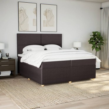 vidaXL Κρεβάτι Boxspring με Στρώμα Σκούρο Καφέ 200x200cm Υφασμάτινο 1 τεμ. - Διπλό
