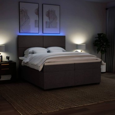 vidaXL Κρεβάτι Boxspring με Στρώμα Σκούρο Καφέ 200x200cm Υφασμάτινο 1 τεμ. - Διπλό