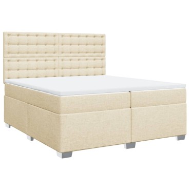vidaXL Κρεβάτι Boxspring με Στρώμα Κρεμ 200x200cm Υφασμάτινο 1 τεμ. - Διπλό