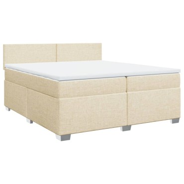 vidaXL Κρεβάτι Boxspring με Στρώμα Κρεμ 200x200cm Υφασμάτινο 1 τεμ. - Διπλό
