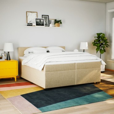 vidaXL Κρεβάτι Boxspring με Στρώμα Κρεμ 200x200cm Υφασμάτινο 1 τεμ. - Διπλό