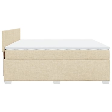 vidaXL Κρεβάτι Boxspring με Στρώμα Κρεμ 200x200cm Υφασμάτινο 1 τεμ. - Διπλό