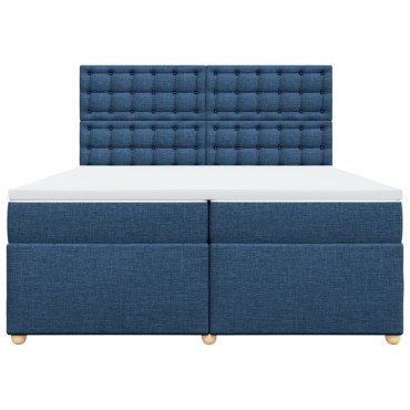 vidaXL Κρεβάτι Boxspring με Στρώμα Μπλε 200x200 εκ. Υφασμάτινο
