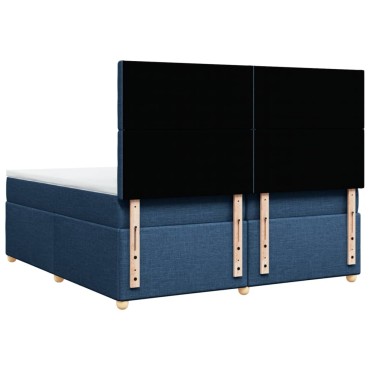 vidaXL Κρεβάτι Boxspring με Στρώμα Μπλε 200x200 εκ. Υφασμάτινο