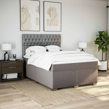 vidaXL Κρεβάτι Boxspring με Στρώμα Taupe 160x200cm Υφασμάτινο 1 τεμ. - Διπλό