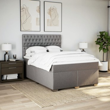 vidaXL Κρεβάτι Boxspring με Στρώμα Taupe 160x200cm Υφασμάτινο 1 τεμ. - Διπλό