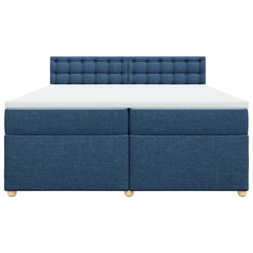 vidaXL Κρεβάτι Boxspring με Στρώμα Μπλε 200x200 εκ. Υφασμάτινο