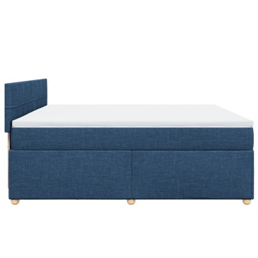 vidaXL Κρεβάτι Boxspring με Στρώμα Μπλε 200x200 εκ. Υφασμάτινο