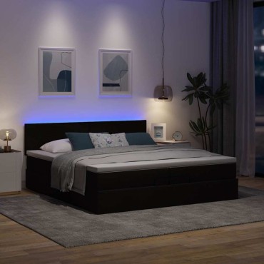 vidaXL Οθωμανικό κρεβάτι με στρώματα&LEDs Σκούρο καφέ 200x200cm ύφασμα - Διπλό