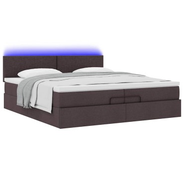 vidaXL Οθωμανικό κρεβάτι με στρώματα&LEDs Σκούρο καφέ 200x200cm ύφασμα - Διπλό