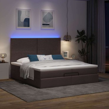 vidaXL Οθωμανικό κρεβάτι με στρώματα&LEDs Σκούρο καφέ 200x200cm ύφασμα - Διπλό