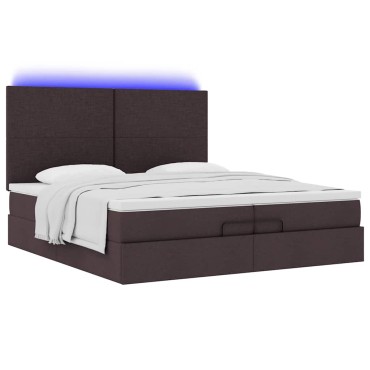 vidaXL Οθωμανικό κρεβάτι με στρώματα&LEDs Σκούρο καφέ 200x200cm ύφασμα - Διπλό