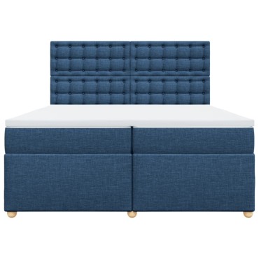 vidaXL Κρεβάτι Boxspring με Στρώμα Μπλε 200x200 εκ. Υφασμάτινο