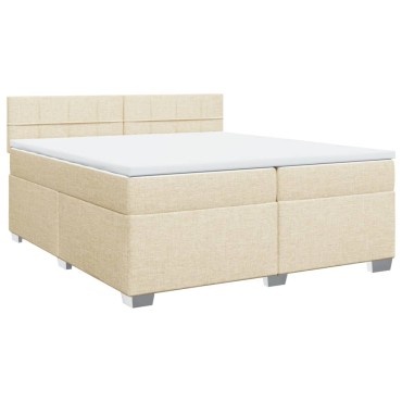 vidaXL Κρεβάτι Boxspring με Στρώμα Κρεμ 200x200cm Υφασμάτινο 1 τεμ. - Διπλό