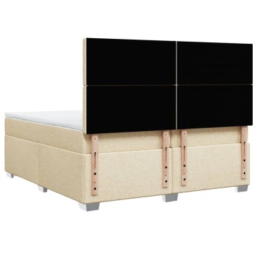 vidaXL Κρεβάτι Boxspring με Στρώμα Κρεμ 200x200cm Υφασμάτινο 1 τεμ. - Διπλό