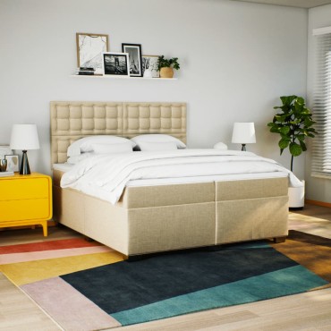 vidaXL Κρεβάτι Boxspring με Στρώμα Κρεμ 200x200cm Υφασμάτινο 1 τεμ. - Διπλό