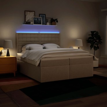 vidaXL Κρεβάτι Boxspring με Στρώμα Κρεμ 200x200cm Υφασμάτινο 1 τεμ. - Διπλό