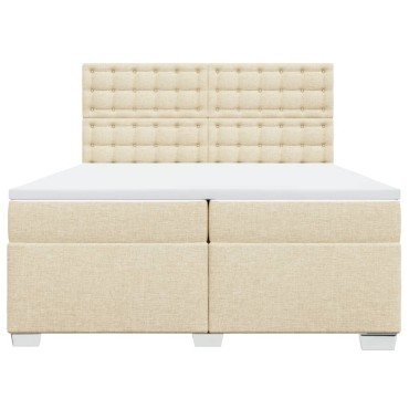 vidaXL Κρεβάτι Boxspring με Στρώμα Κρεμ 200x200cm Υφασμάτινο 1 τεμ. - Διπλό