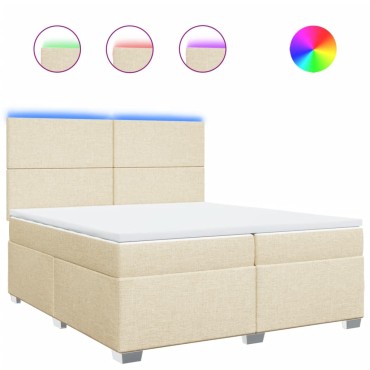 vidaXL Κρεβάτι Boxspring με Στρώμα Κρεμ 200x200cm Υφασμάτινο 1 τεμ. - Διπλό