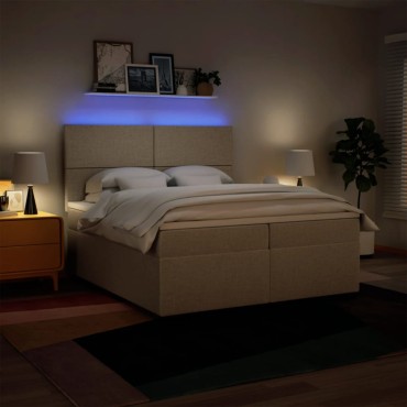 vidaXL Κρεβάτι Boxspring με Στρώμα Κρεμ 200x200cm Υφασμάτινο 1 τεμ. - Διπλό