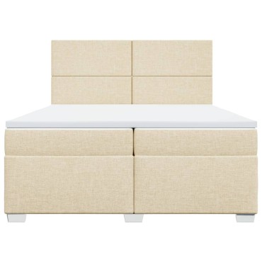 vidaXL Κρεβάτι Boxspring με Στρώμα Κρεμ 200x200cm Υφασμάτινο 1 τεμ. - Διπλό