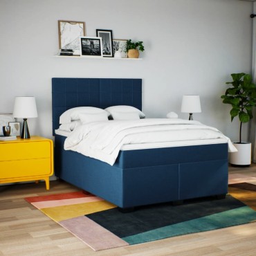vidaXL Κρεβάτι Boxspring με Στρώμα Μπλε 160x200cm Υφασμάτινο 1 τεμ. - Διπλό