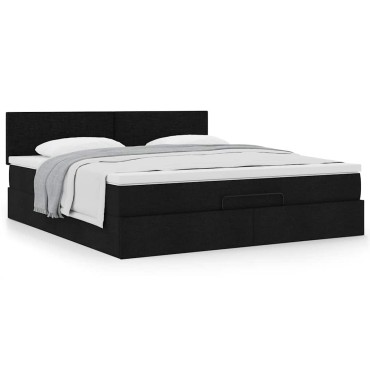 vidaXL Οθωμανικό κρεβάτι με στρώμα Μαύρο 160x200cm Ύφασμα