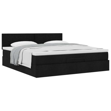vidaXL Οθωμανικό κρεβάτι με στρώμα Μαύρο 160x200cm Ύφασμα