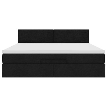 vidaXL Οθωμανικό κρεβάτι με στρώμα Μαύρο 160x200cm Ύφασμα