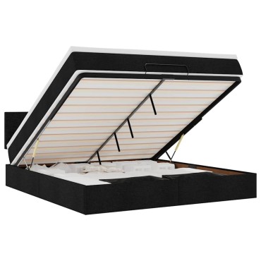 vidaXL Οθωμανικό κρεβάτι με στρώμα & LEDs Μαύρο ύφασμα 160x200cm