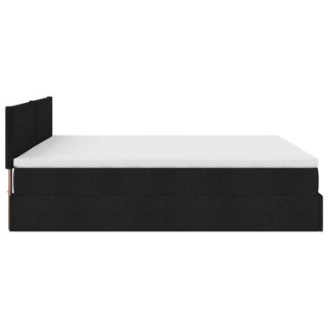 vidaXL Οθωμανικό κρεβάτι με στρώμα & LEDs Μαύρο ύφασμα 160x200cm