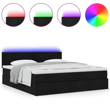vidaXL Οθωμανικό κρεβάτι με στρώμα & LEDs Μαύρο ύφασμα 160x200cm