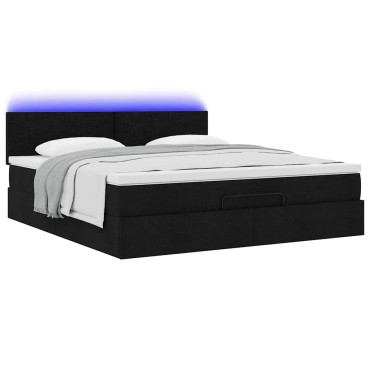 vidaXL Οθωμανικό κρεβάτι με στρώμα & LEDs Μαύρο ύφασμα 160x200cm