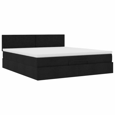 vidaXL Οθωμανικό κρεβάτι με στρώμα & LEDs Μαύρο ύφασμα 160x200cm