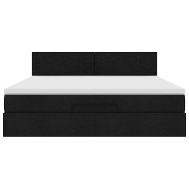 vidaXL Οθωμανικό κρεβάτι με στρώμα & LEDs Μαύρο ύφασμα 160x200cm