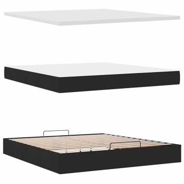 vidaXL Οθωμανικό κρεβάτι με στρώμα & LEDs Μαύρο ύφασμα 160x200cm