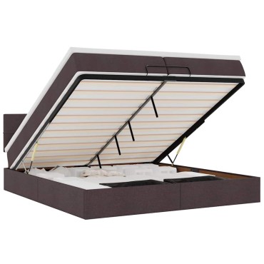 vidaXL Οθωμανικό κρεβάτι με στρώματα&LEDs Σκούρο καφέ 200x200cm ύφασμα - Διπλό