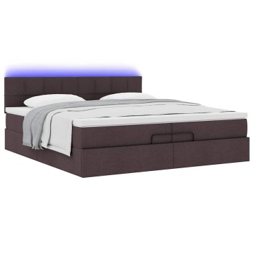 vidaXL Οθωμανικό κρεβάτι με στρώματα&LEDs Σκούρο καφέ 200x200cm ύφασμα - Διπλό