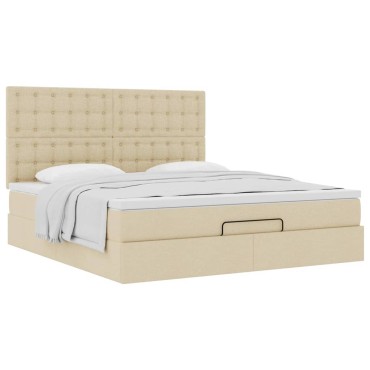 vidaXL Οθωμανικό Κρεβάτι με Στρώμα Κρέμα 160x200cm Ύφασμα