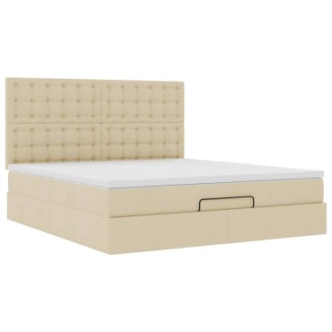 vidaXL Οθωμανικό Κρεβάτι με Στρώμα Κρέμα 160x200cm Ύφασμα