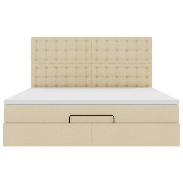 vidaXL Οθωμανικό Κρεβάτι με Στρώμα Κρέμα 160x200cm Ύφασμα